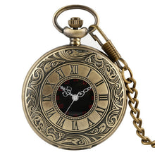 Load image into Gallery viewer, Vintage Charm Black Unisex Fashion Roman Number Quartz Steampunk Pocket Watch Women Man Necklace Pendant with Chain Gifts P427