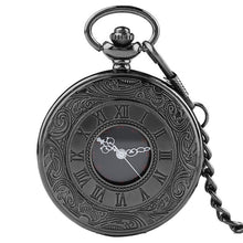 Load image into Gallery viewer, Vintage Charm Black Unisex Fashion Roman Number Quartz Steampunk Pocket Watch Women Man Necklace Pendant with Chain Gifts P427